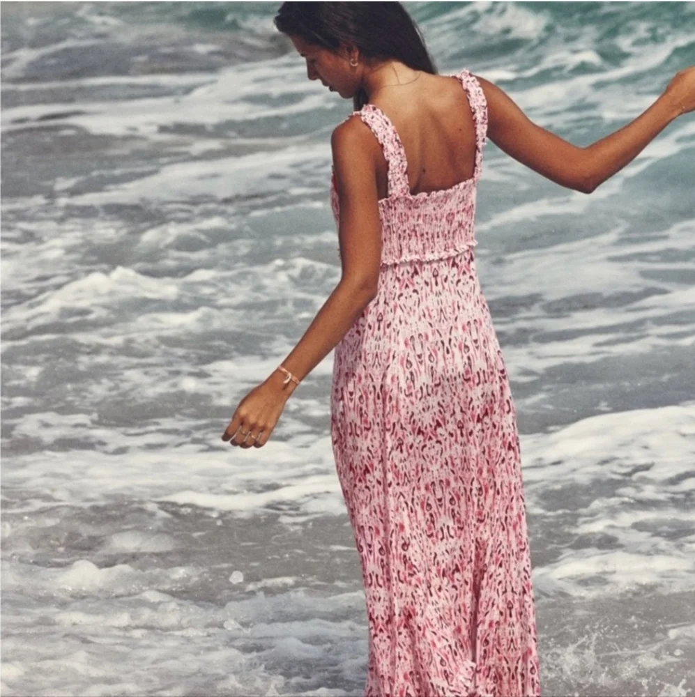 LINEN BLEND PRINTED MIDI DRESS SIZE M - Picture 3 of 6